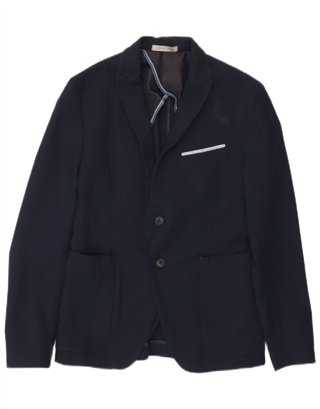 Zara Chaqueta tipo blazer de 2 botones para hombre UK 36 Small Poliéster azul marino