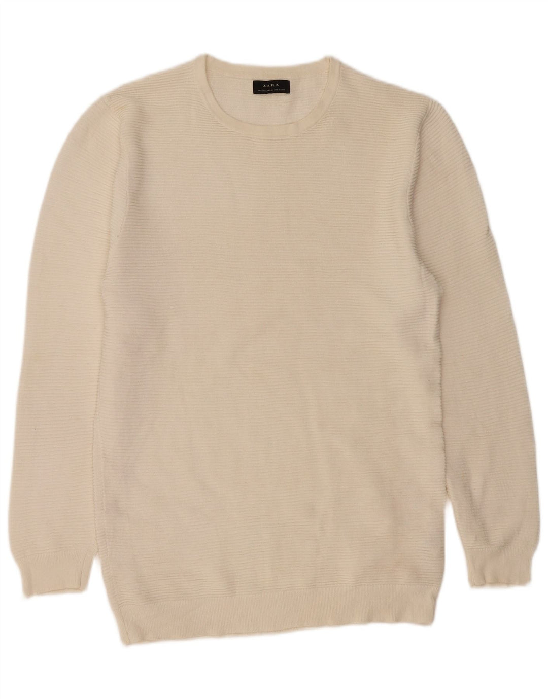 Zara Hombre Jersey De Cuello Redondo Jersey Grande De Algodón Blanco Roto