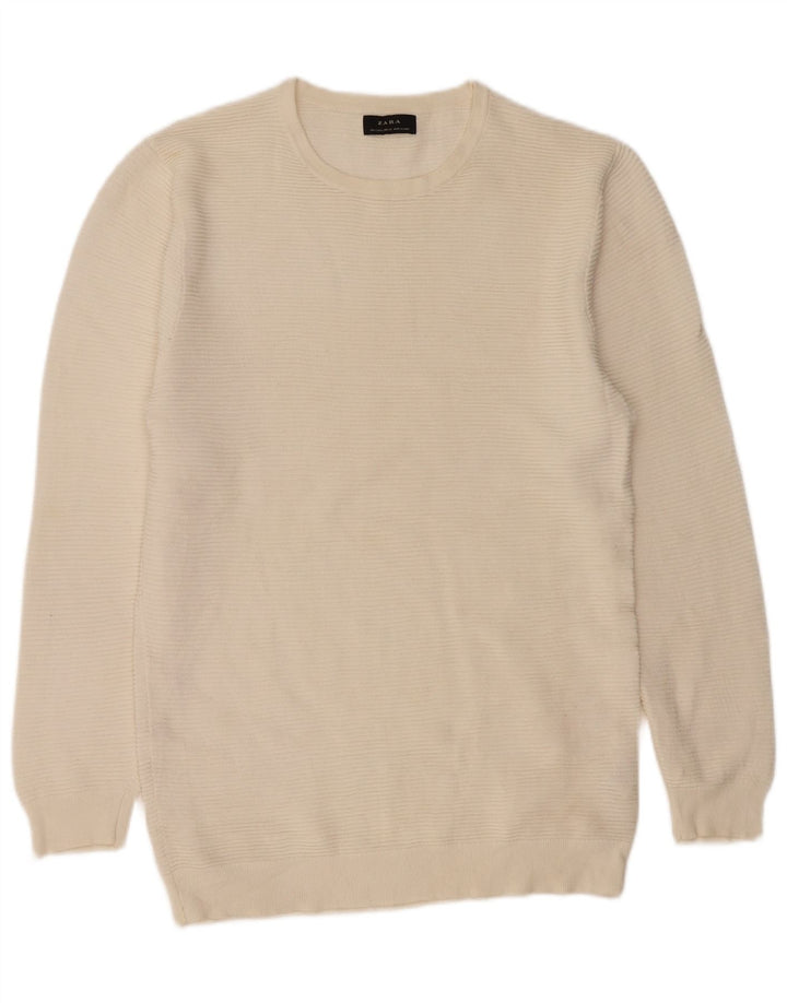 Zara Hombre Jersey De Cuello Redondo Jersey Grande De Algodón Blanco Roto