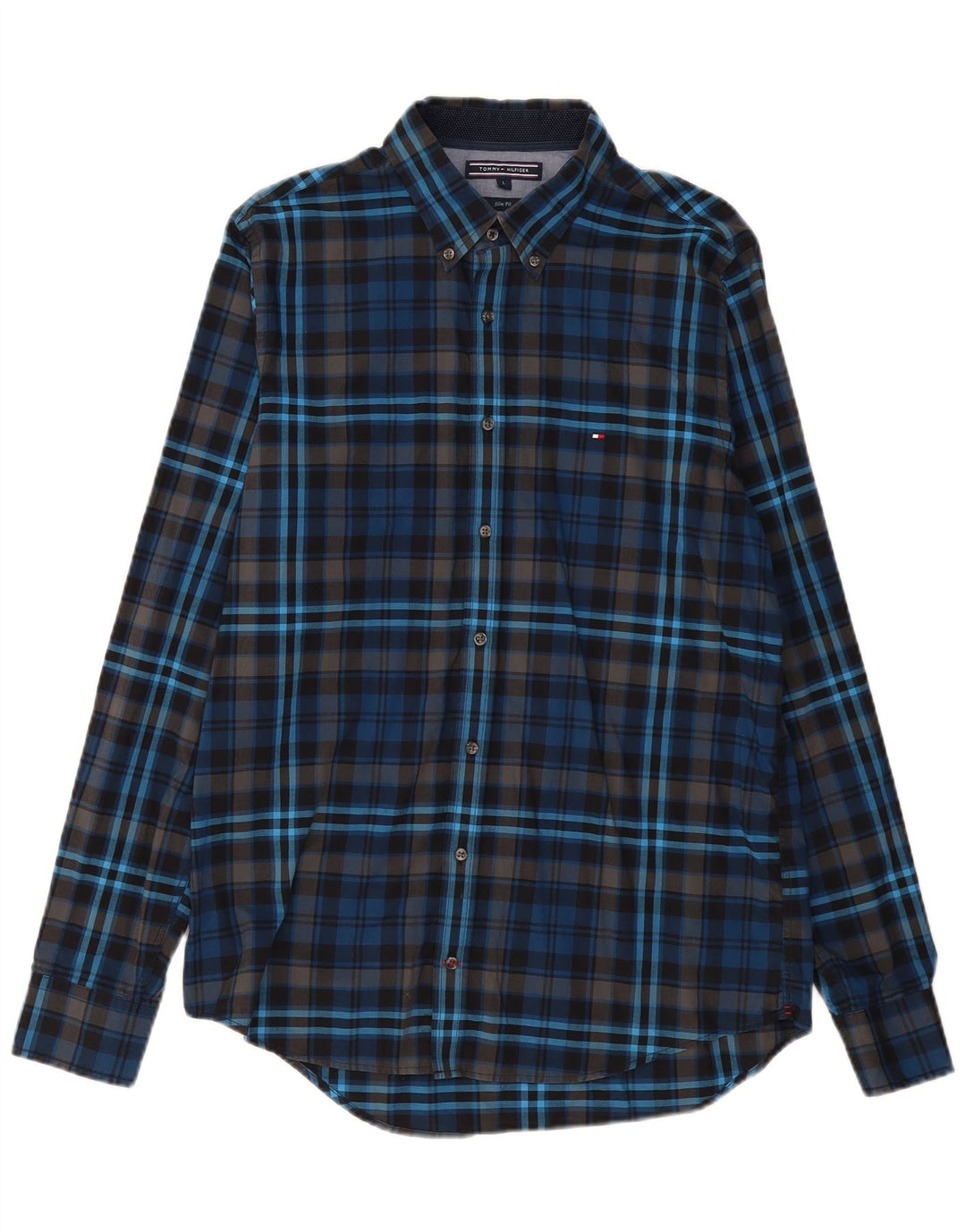 TOMMY HILFIGER Camisa ajustada para hombre de algodón a cuadros azul marino grande