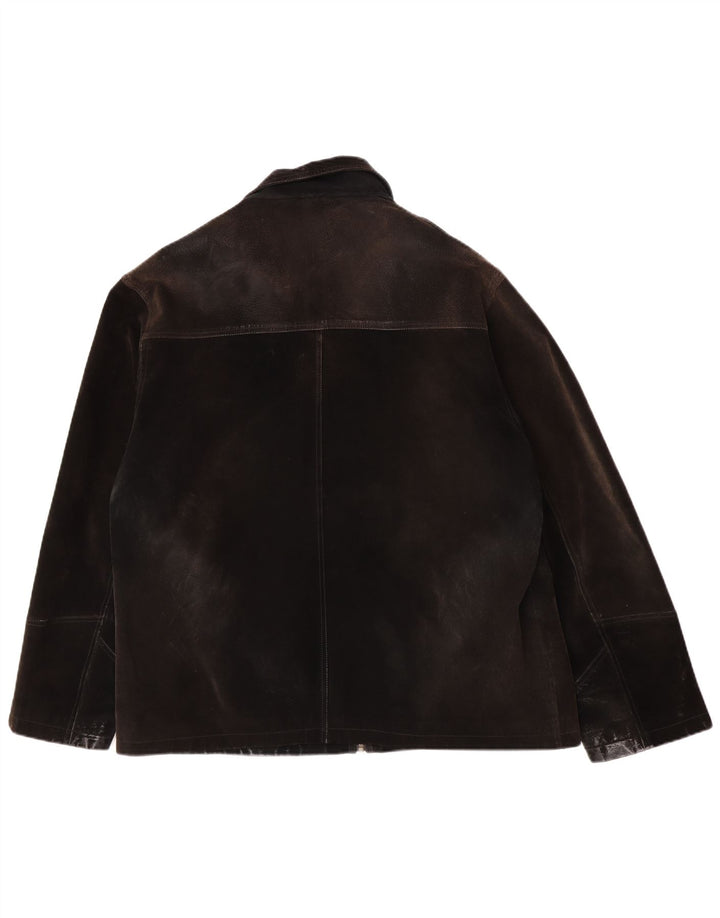 Vintage hombres ante chaqueta Reino Unido 42 XL cuero marrón