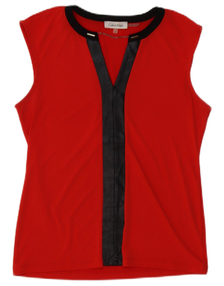 Calvin Klein Blusa para mujer Top UK 10 Pequeño Rojo Colorblock Poliéster