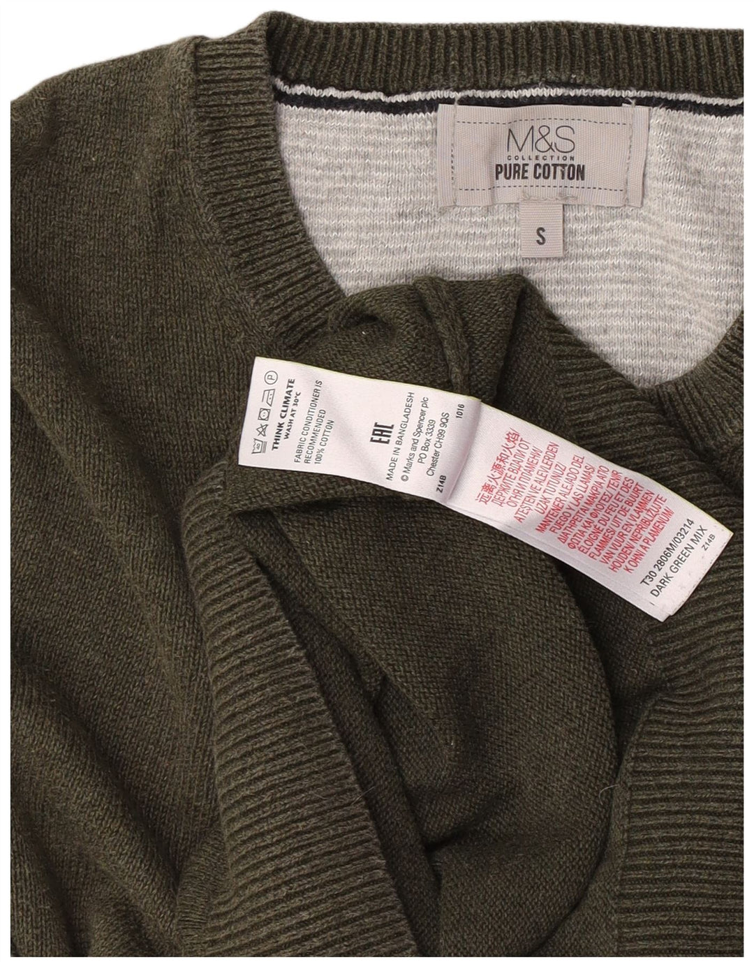 Marks & Spencer Suéter con Cuello Redondo para Hombre Pequeño Algodón Caqui