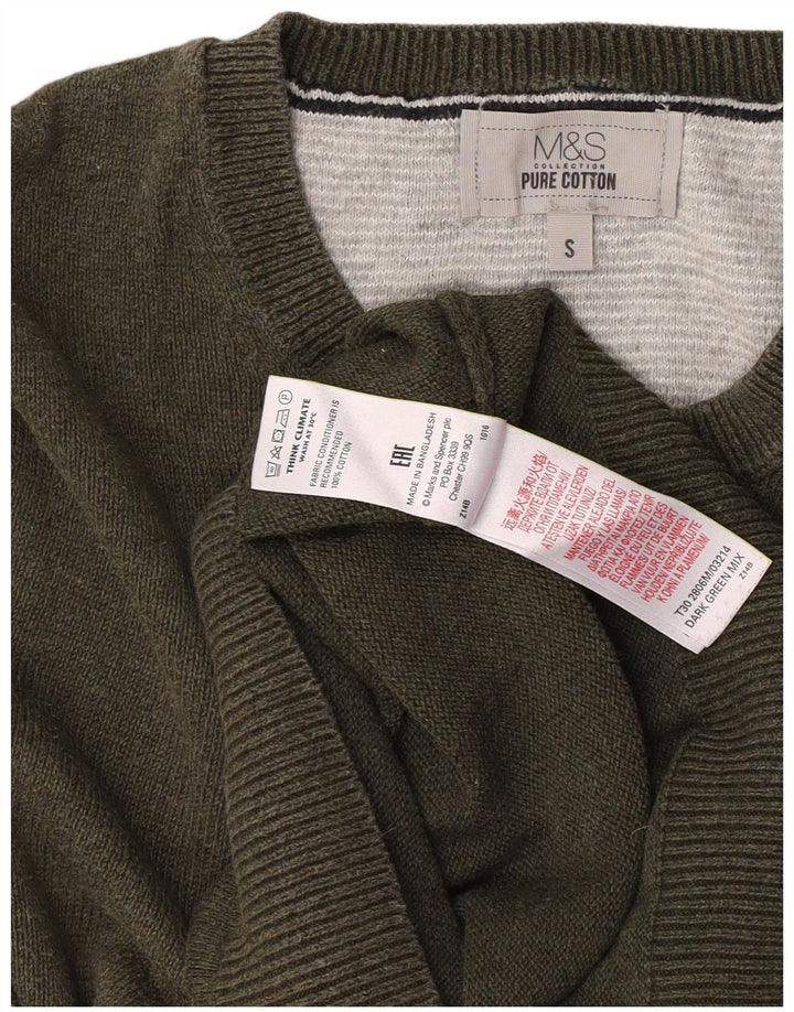 Marks & Spencer Suéter con Cuello Redondo para Hombre Pequeño Algodón Caqui