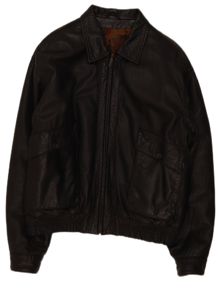 Chaqueta de cuero vintage para hombre IT 56 3XL Negro
