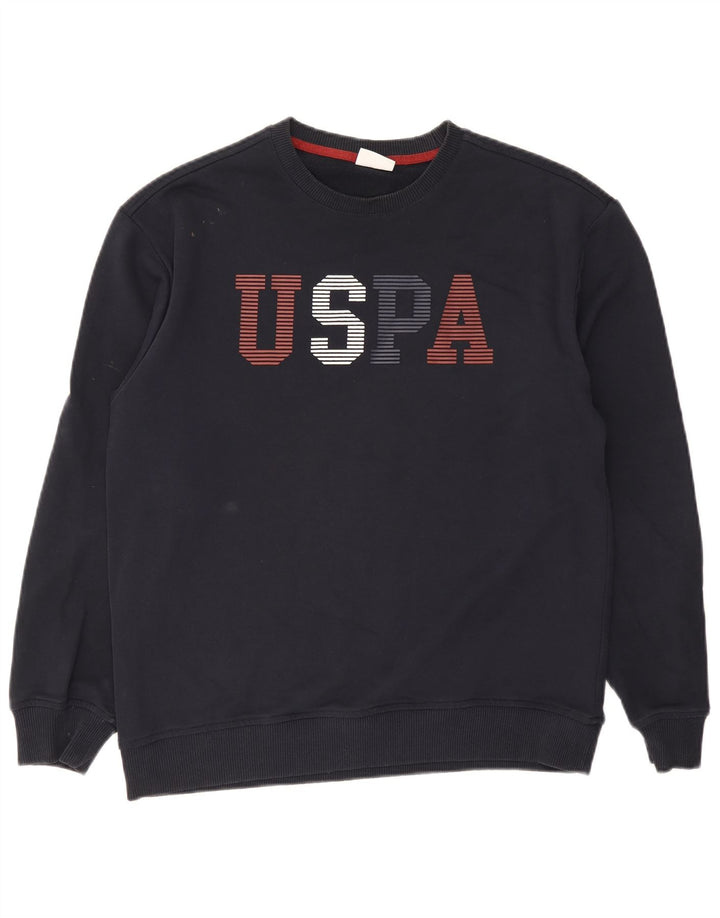 US Polo Assn Mens Graphic Sudadera Jumper Medium Azul Marino Algodón