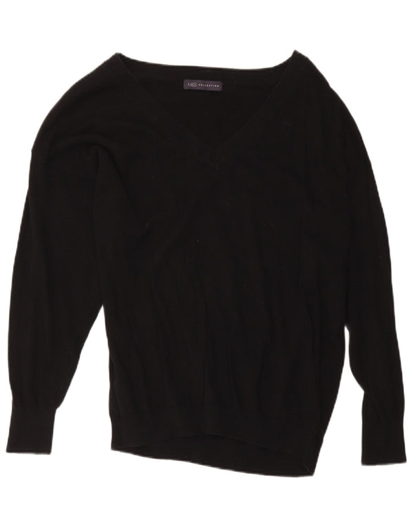 Marks & Spencer Suéter con Cuello en V para Mujer UK 46 Grande Algodón Negro