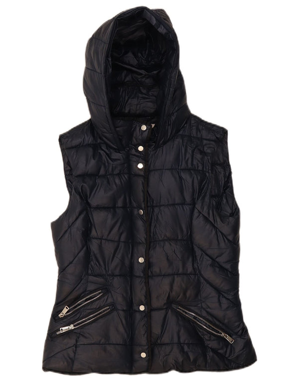 Zara Mujer Trafaluc Chaleco Acolchado Con Capucha UK 42 Medio Azul Marino Poliéster