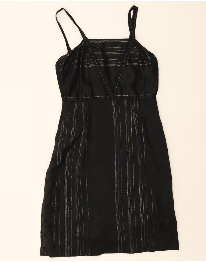 VINTAGE Womens Slip Dress UK 12 Medium Black Striped Vintage Vintage and Second-Hand Vintage from Messina Hembry 
