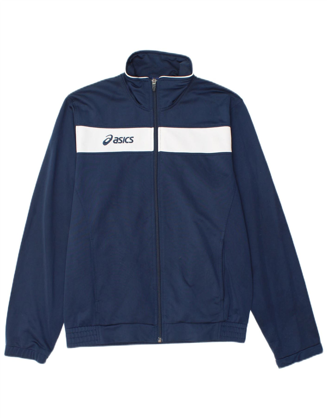 Asics Mens Chándal Top Chaqueta Pequeña Azul Marino Colorblock Poliéster