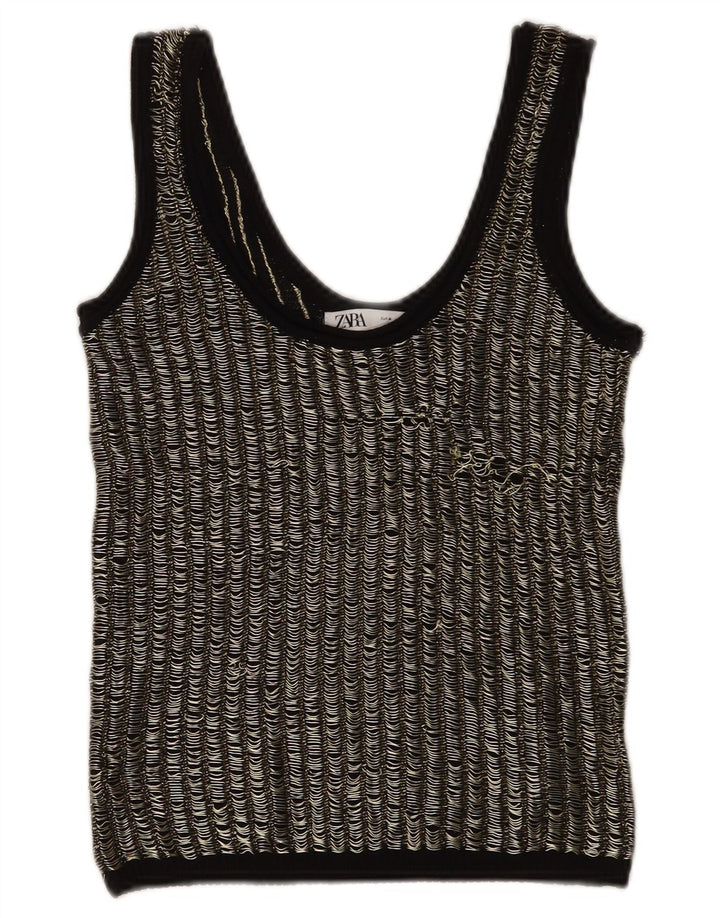 Zara Mujer Crop Vest Top UK 40 Medium Viscosa A Rayas Negras