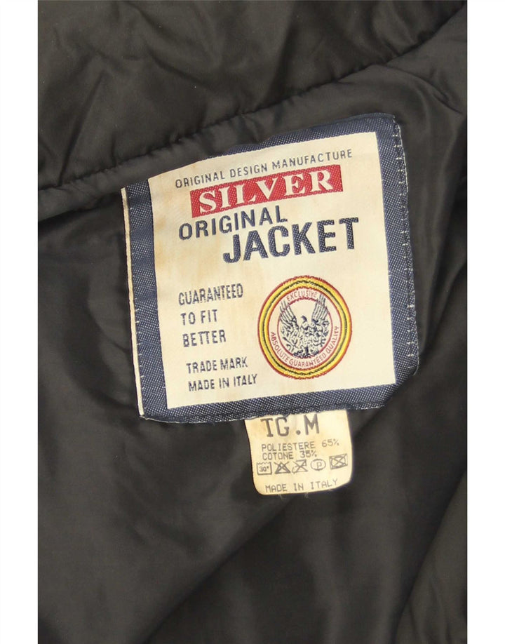 Vintage hombres acolchado Gilet Reino Unido 38 Poliéster negro medio