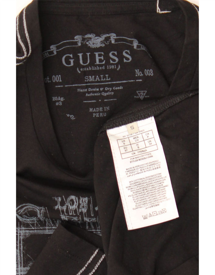 Guess Mens Graphic Top Manga Larga Pequeño Algodón Negro