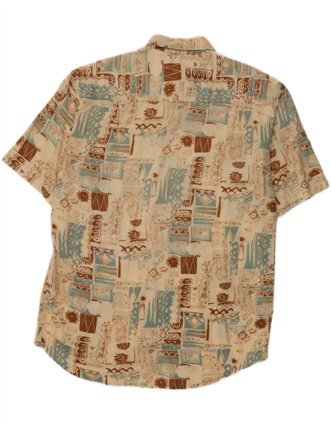 BODONI Camisa Manga Corta Hombre Talla 39/40 Algodón Patchwork Beige Medio