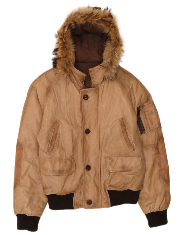 Bata Chaqueta de cuero con capucha para hombre IT 50 Cuero beige grande