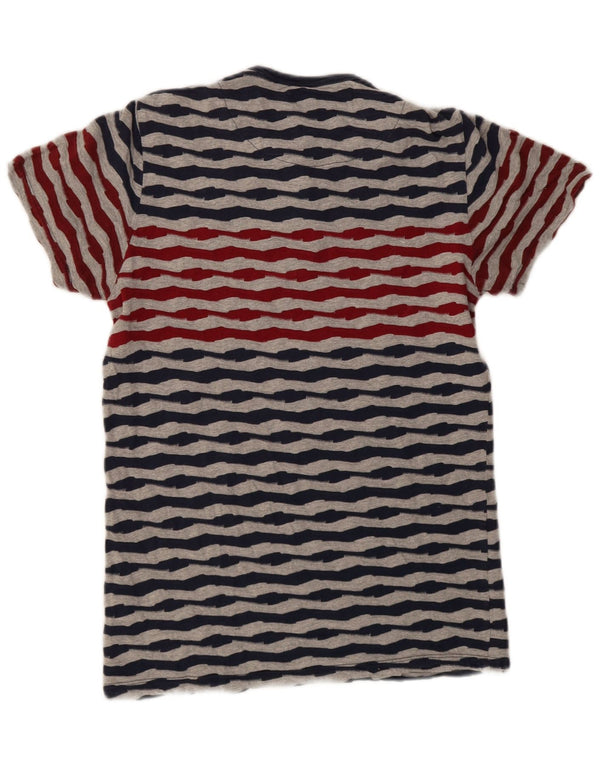 Desigual Mens Graphic T-Shirt Top Small Navy Blue Striped Cotton