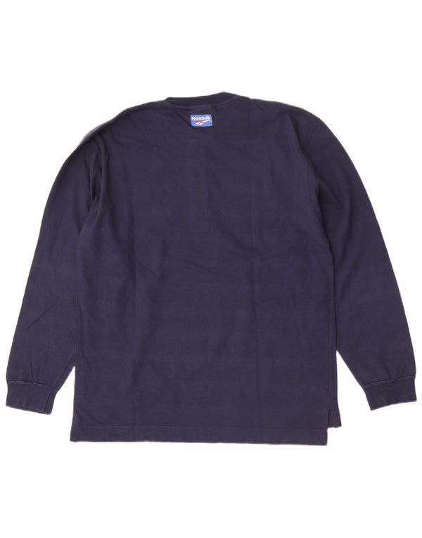 Reebok - Camiseta de manga larga para hombre, talla pequeña, algodón azul marino