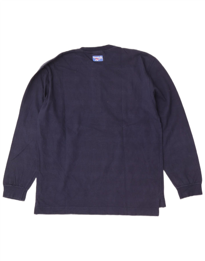 Reebok - Camiseta de manga larga para hombre, talla pequeña, algodón azul marino