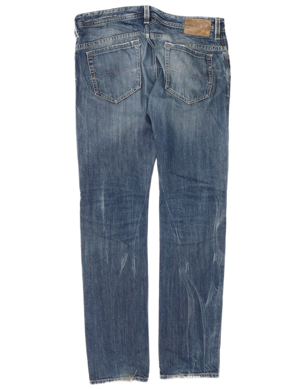 Diesel Hombre Thavar Vaqueros Ajustados Desgastados W34 L34 Algodón Azul