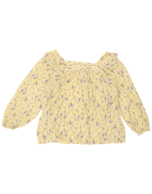Chaps Blusa de manga larga para mujer UK 10 Small Yellow Floral Cotton