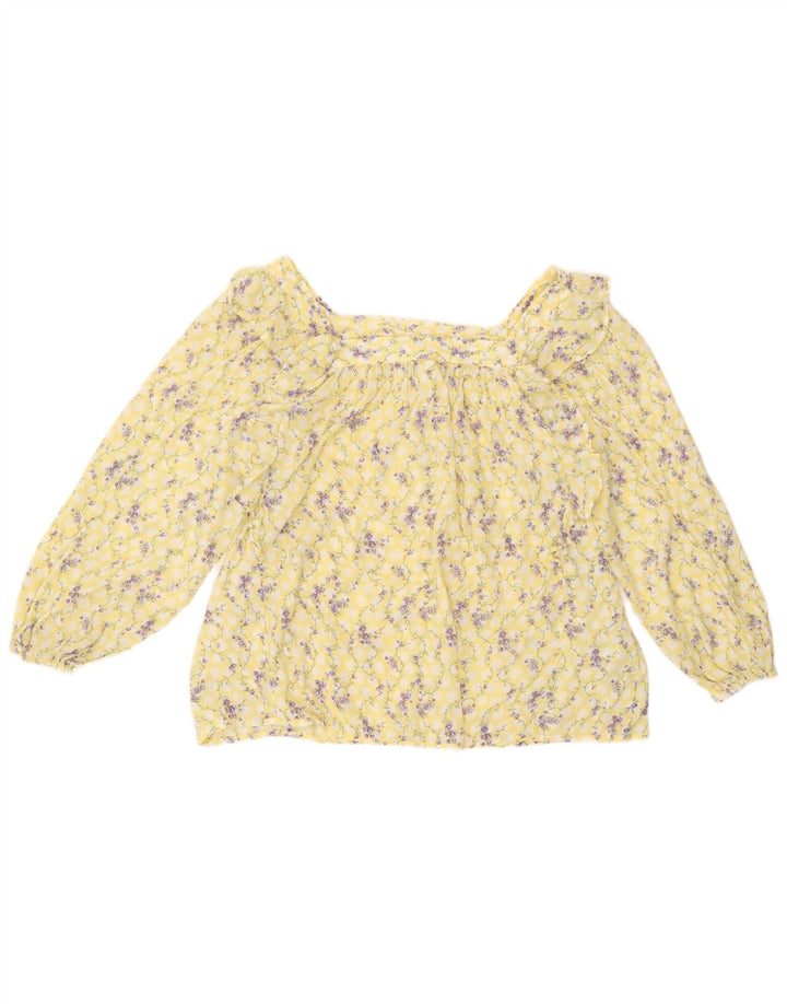 Chaps Blusa de manga larga para mujer UK 10 Small Yellow Floral Cotton
