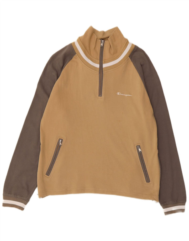Champion Sudadera con cuello y cremallera para mujer UK 44 Medium Beige Colorblock