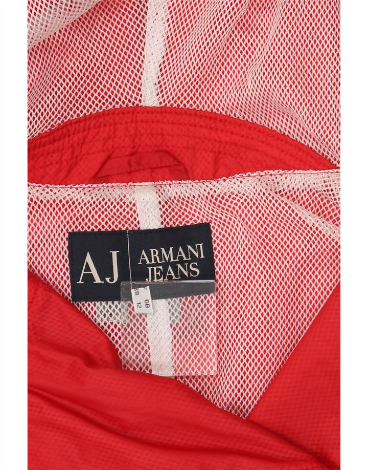 ARMANI JEANS Womens Crop Hooded Rain Jacket UK 12 Medium Red Polyamide Vintage Armani Jeans and Second-Hand Armani Jeans from Messina Hembry 