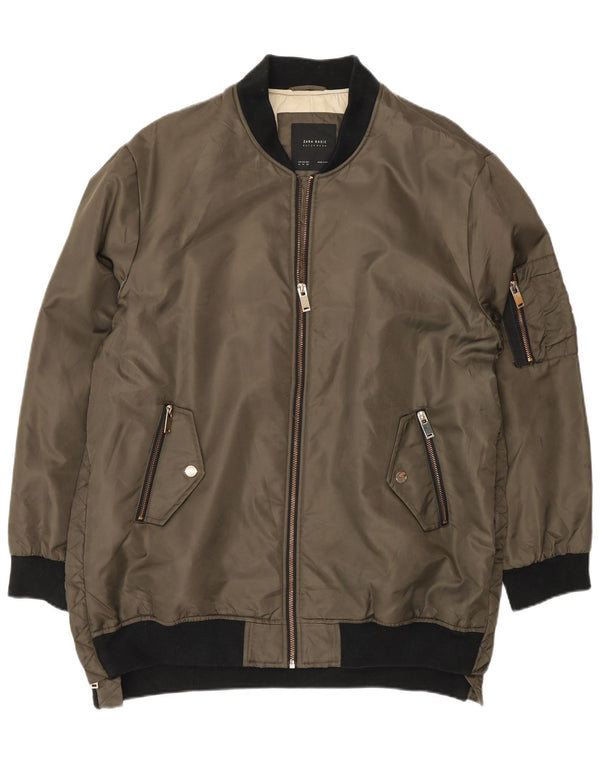 Zara Hombre Cazadora Bomber UK 42 XL Caqui Colorblock Poliéster