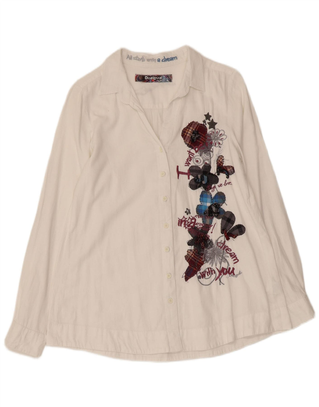 DESIGUAL Camisa gráfica para mujer UK 10 Small White Floral Cotton