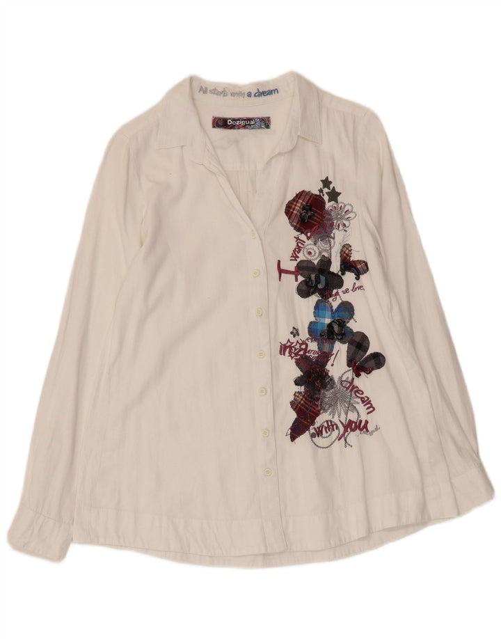 DESIGUAL Camisa gráfica para mujer UK 10 Small White Floral Cotton