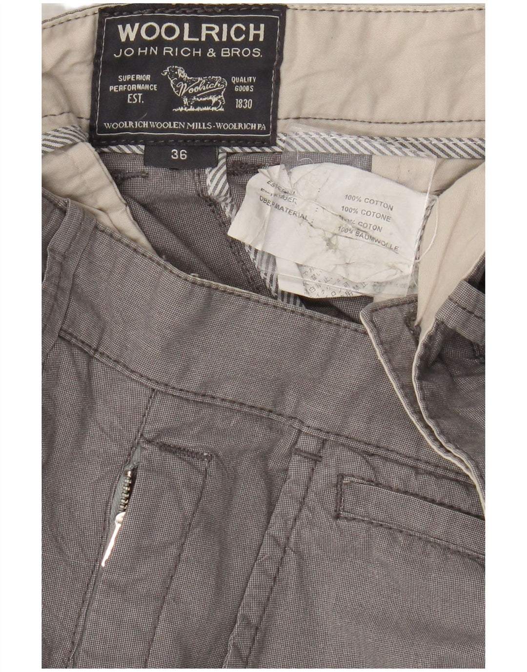 Woolrich Pantalones cortos chinos para hombre W36 Algodón gris grande