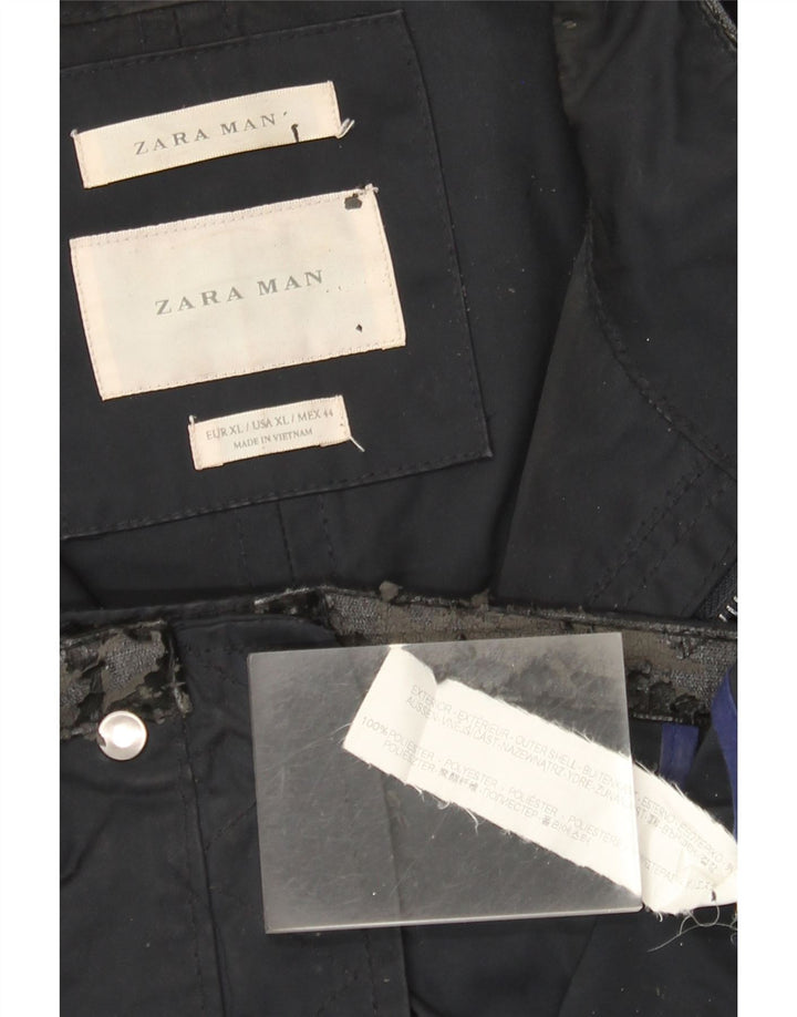 Zara Mens Utility Jacket UK 42 XL Azul Marino Poliéster