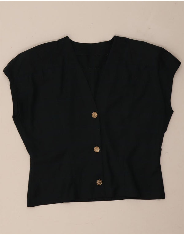 Vintage mujer camisa de manga corta blusa Reino Unido 16 cheque verde grande