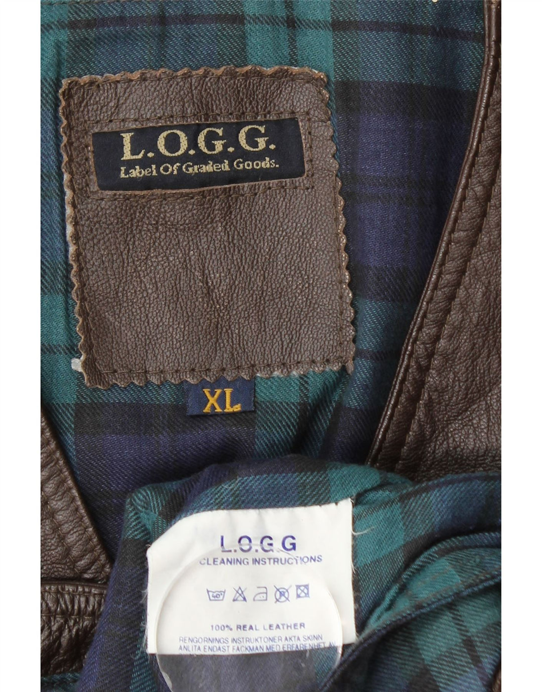 L.O.G.G Chaleco de cuero para hombre XL Cuero a cuadros marrón