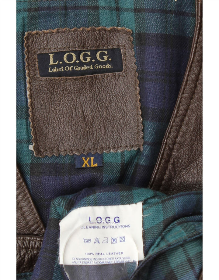 L.O.G.G Chaleco de cuero para hombre XL Cuero a cuadros marrón