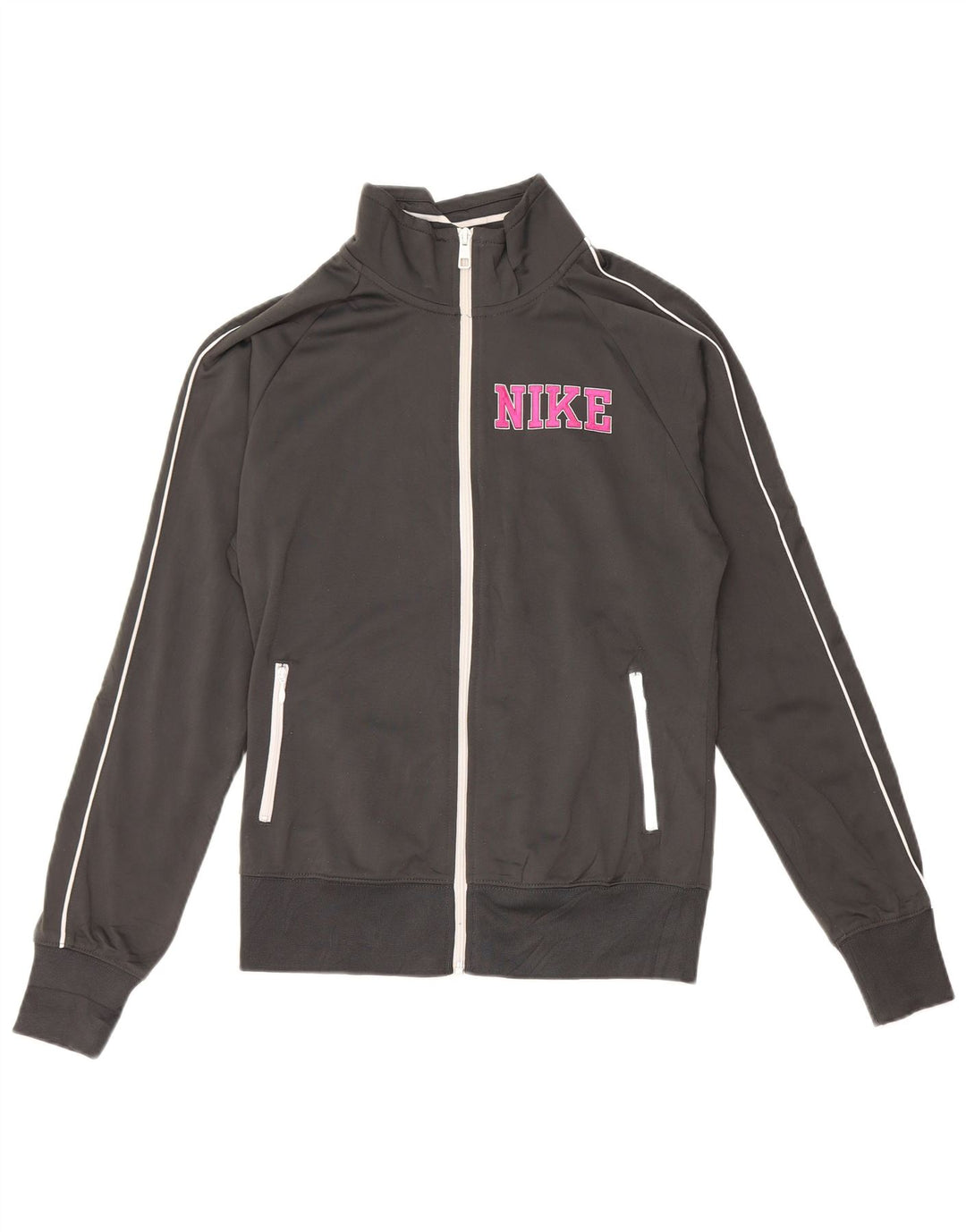 NIKE Chaqueta superior de chándal gráfico para mujer UK 40 Poliéster gris medio