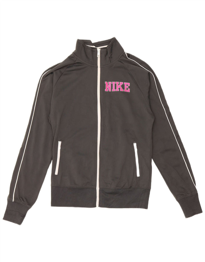 NIKE Chaqueta superior de chándal gráfico para mujer UK 40 Poliéster gris medio