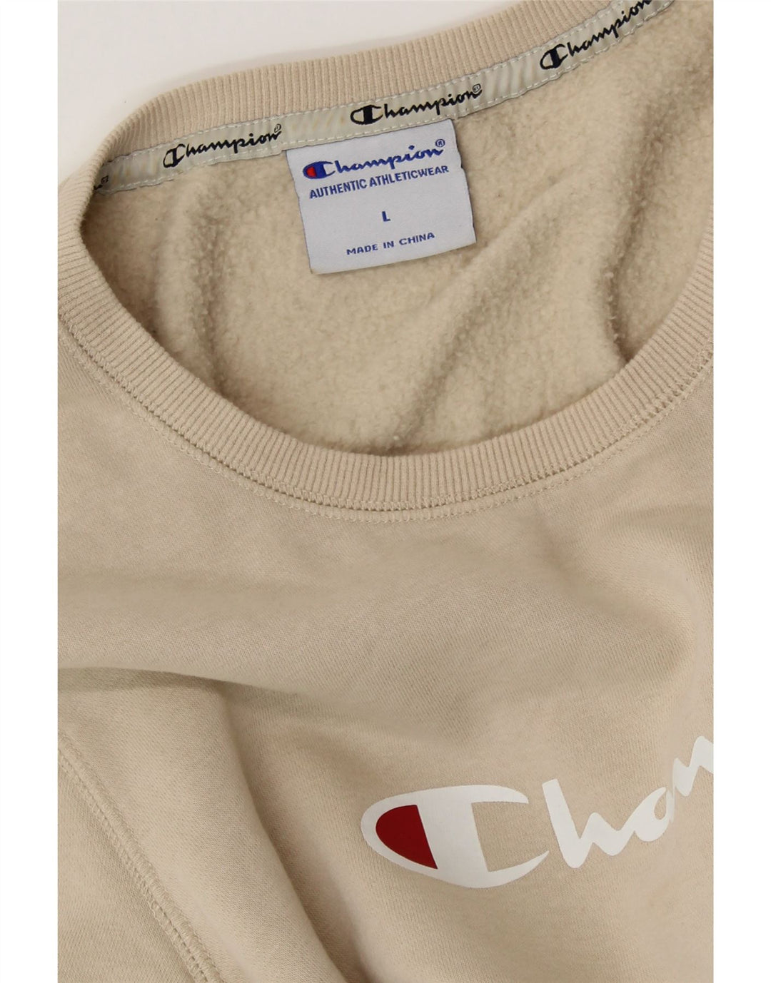CHAMPION Sudadera gráfica para mujer Jumper UK 16 Large Beige Cotton