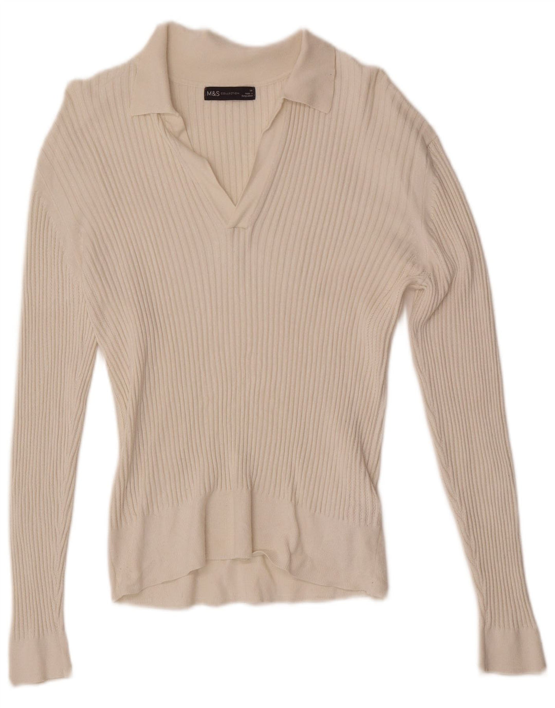 Marks & Spencer Suéter tipo jersey con cuello tipo polo para mujer UK 40 Viscosa blanca mediana