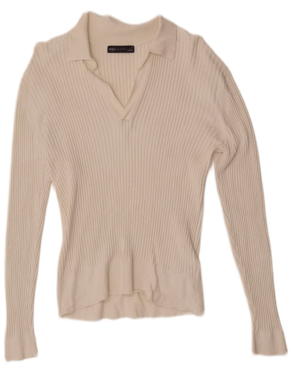 Marks & Spencer Suéter tipo jersey con cuello tipo polo para mujer UK 40 Viscosa blanca mediana