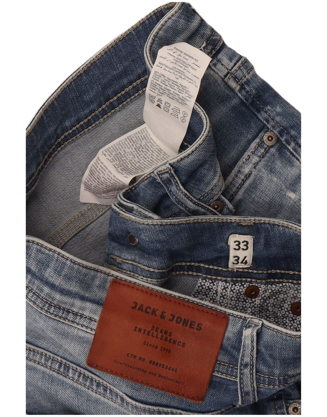 Jack & Jones Vaqueros ajustados desgastados para hombre W33 L34 Algodón azul