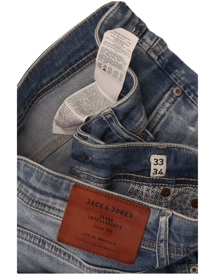 Jack & Jones Vaqueros ajustados desgastados para hombre W33 L34 Algodón azul