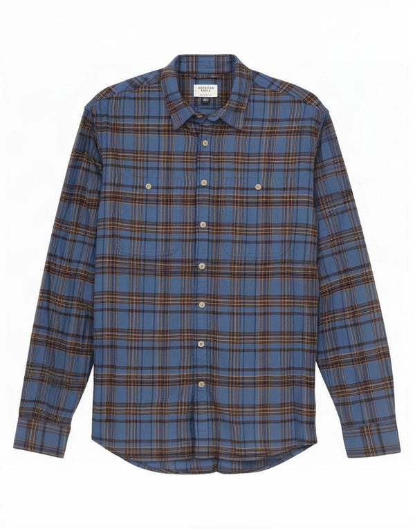 American Eagle Mens Relaxed Fit Flannel Shirt Large Blue Plaid Cotton