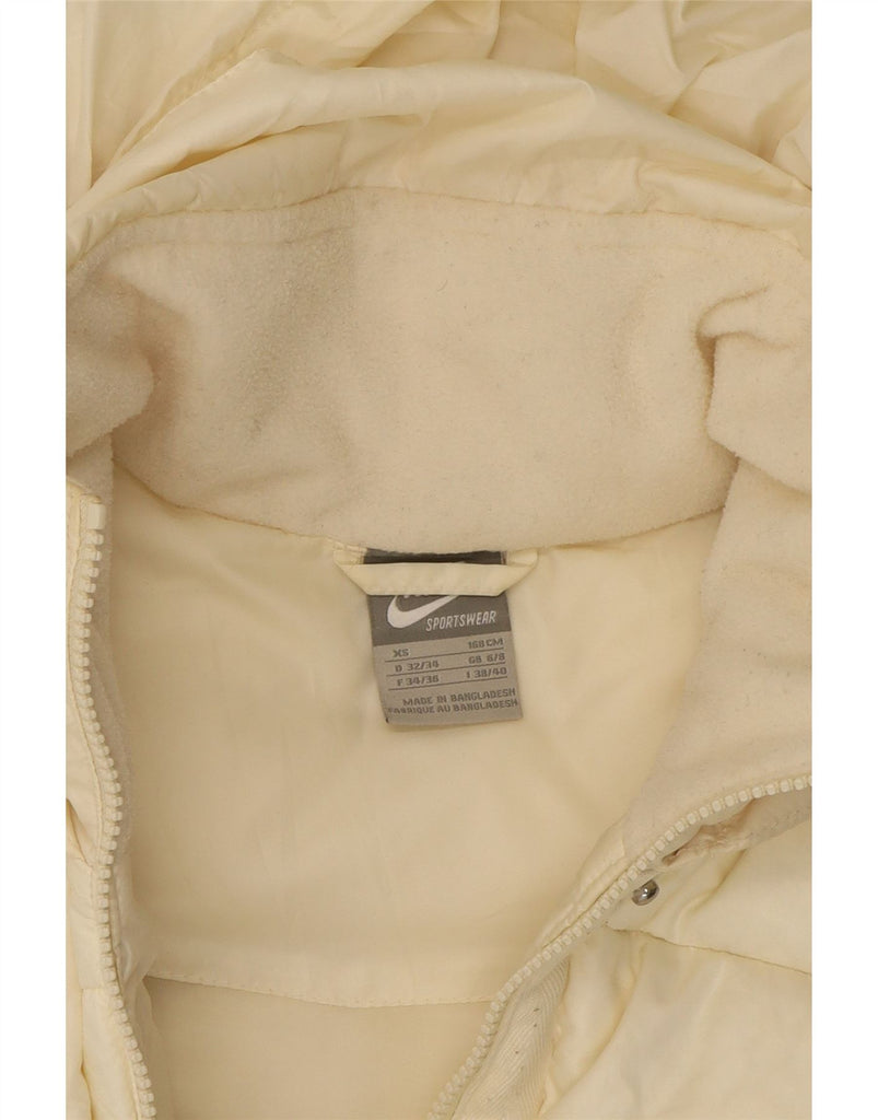 NIKE Womens Hooded Padded Gilet UK 6/8 XS Off White Polyester Vintage Nike and Second-Hand Nike from Messina Hembry 
