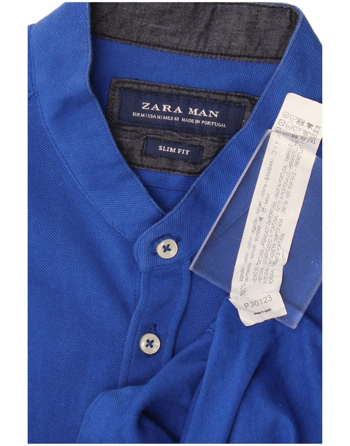 ZARA Hombre Camisa Slim Fit Manga Corta Algodón Azul Medio