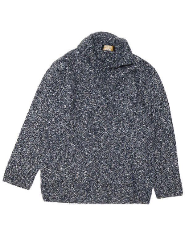Lee Mens Polo Neck Jumper Suéter Pequeño Azul Marino Moteado Acrílico