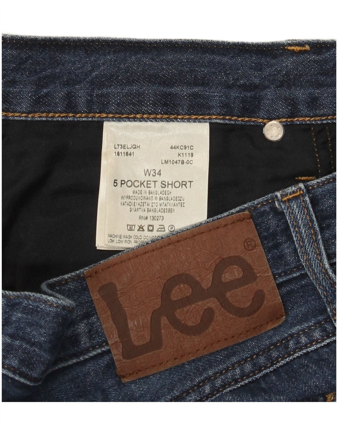 Lee Mens Denim Shorts W34 Grande Algodón Azul