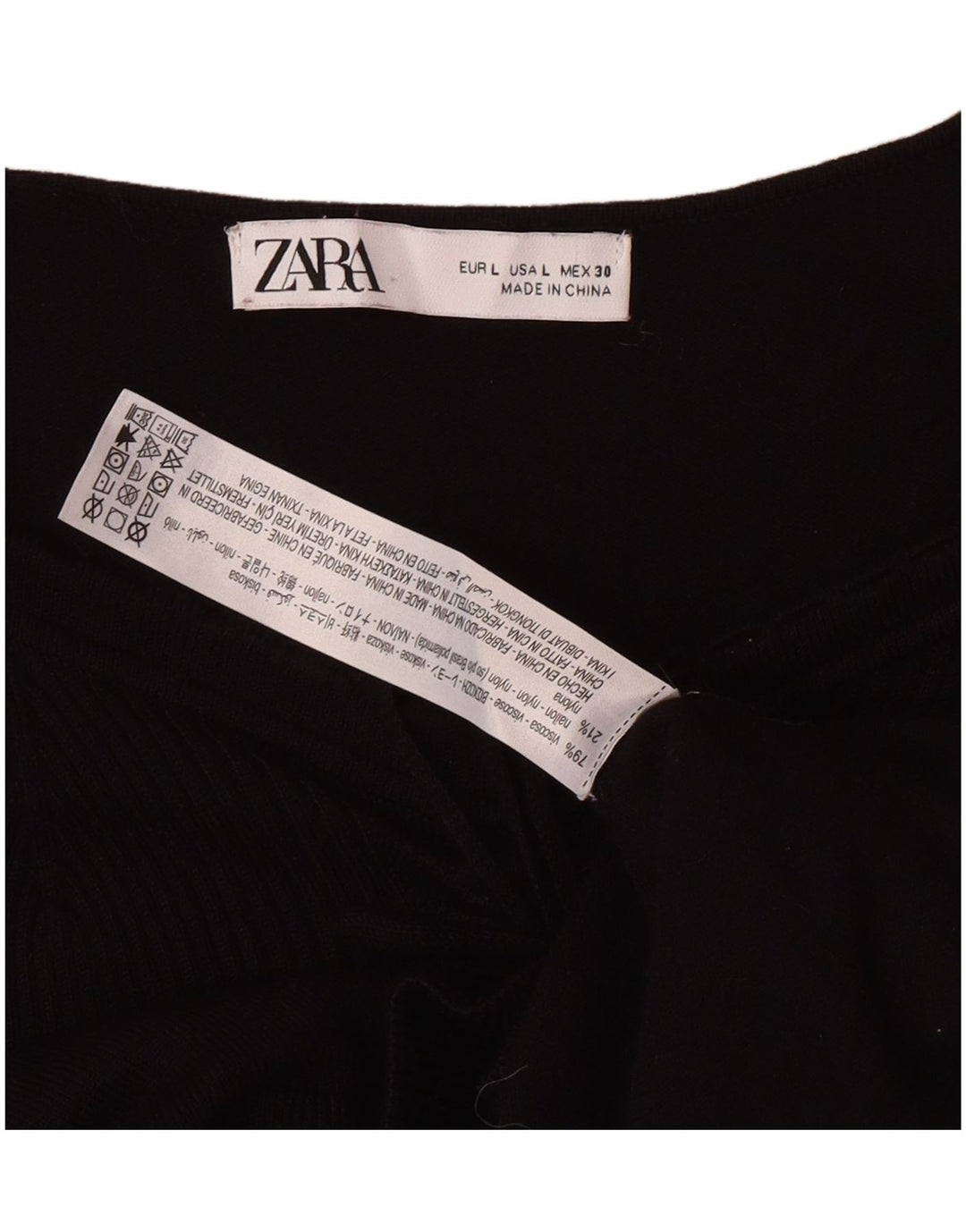 Zara Mujer Crop Top Manga Larga UK 44 Grande Viscosa Negra
