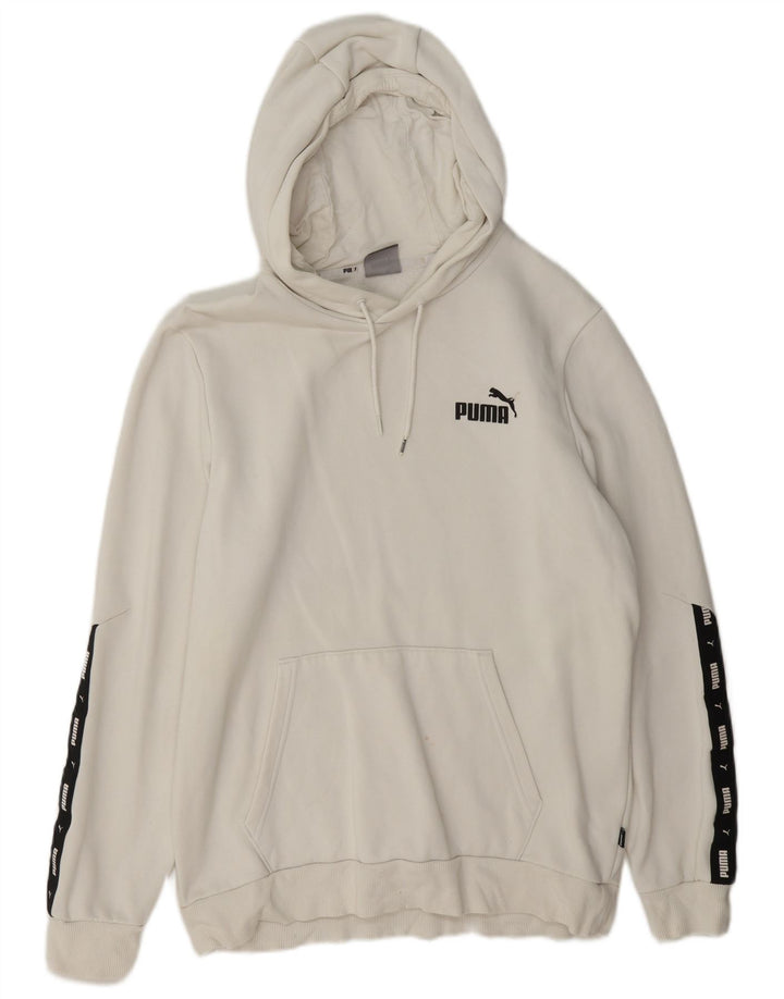 Puma Hombre Sudadera Con Capucha Gráfica De Algodón Color Block Medio Blanco