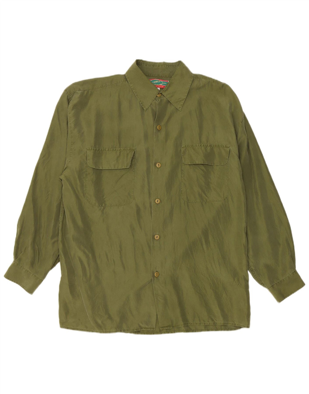 Camisa vintage para hombre de seda verde grande